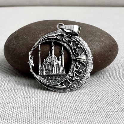 Mosque Masjid Crescent Moon Pendant/Necklace