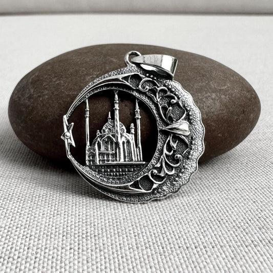 Mosque Masjid Crescent Moon Pendant/Necklace