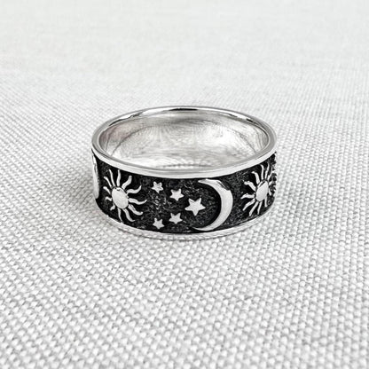 Celtic Crescent Moon Sun Ring