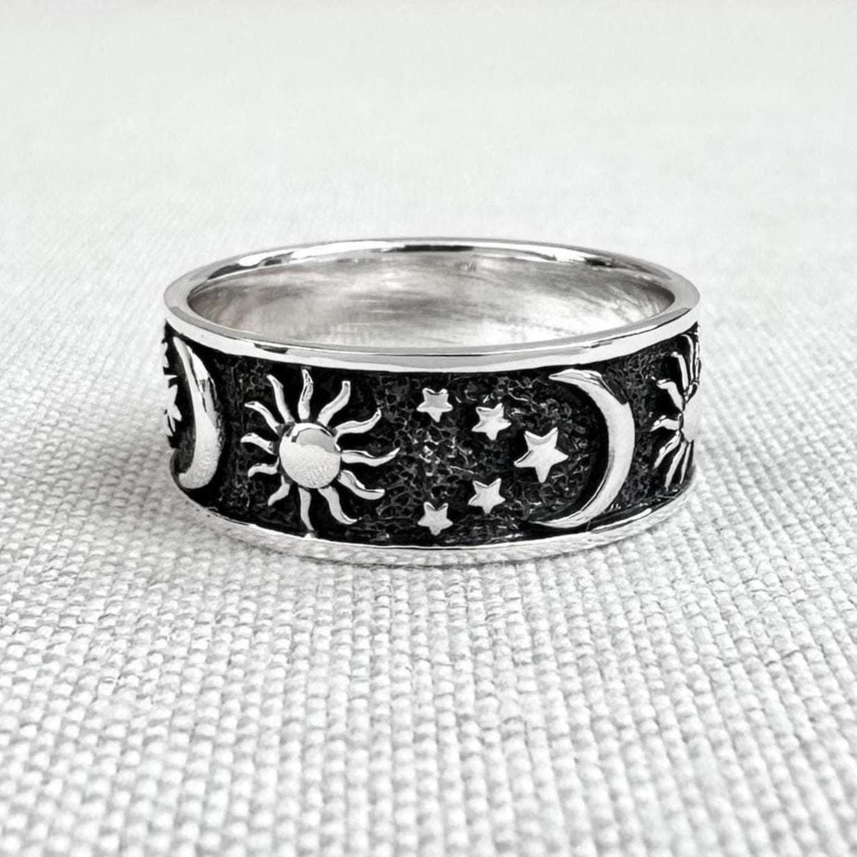 Celtic Crescent Moon Sun Ring