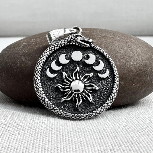 Ouroboros Sun Crescent Moon Celtic Pendant/Necklace
