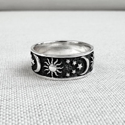 Celtic Crescent Moon Sun Ring