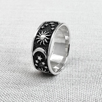 Celtic Crescent Moon Sun Ring
