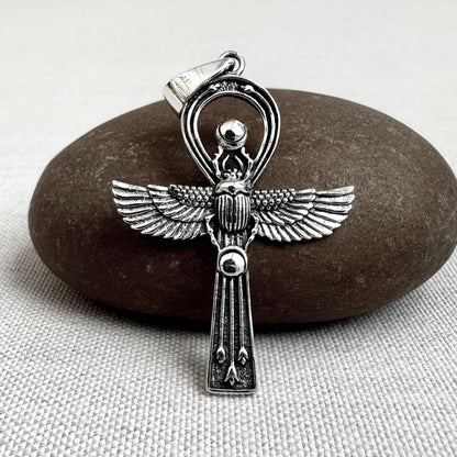 Ankh Egyptian Cross Scarab Pendant/Necklace