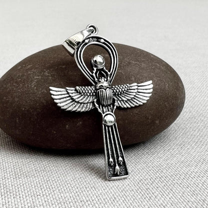 Ankh Egyptian Cross Scarab Pendant/Necklace