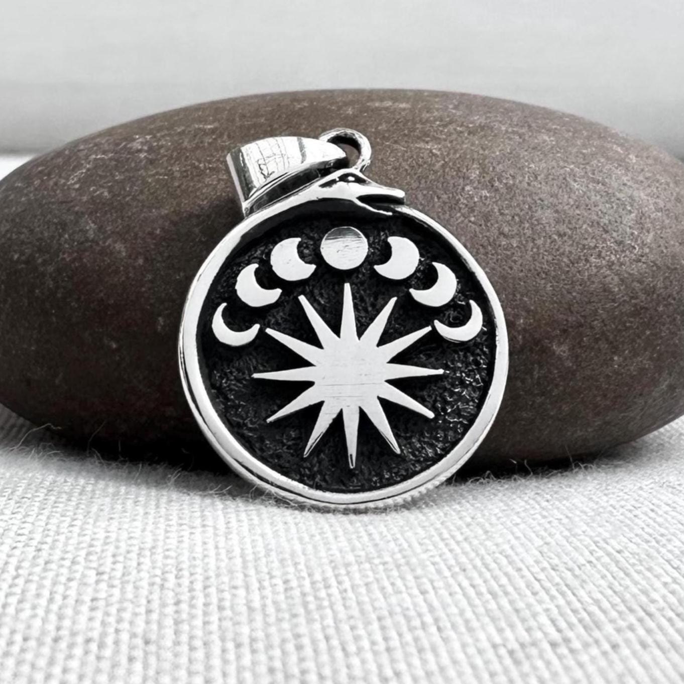 Ouroboros Sun Crescent Moon Celtic Pendant/Necklace