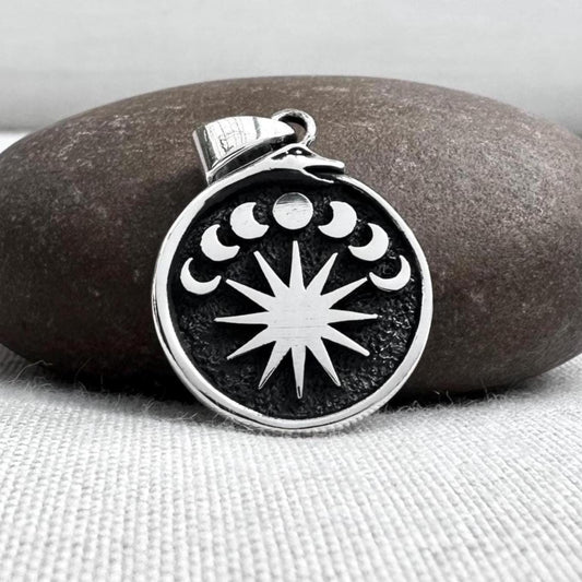 Ouroboros Sun Crescent Moon Celtic Pendant/Necklace