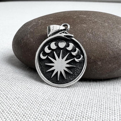 Ouroboros Sun Crescent Moon Celtic Pendant/Necklace