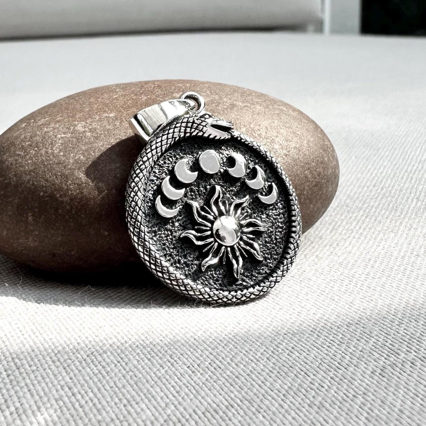 Ouroboros Sun Crescent Moon Celtic Pendant/Necklace