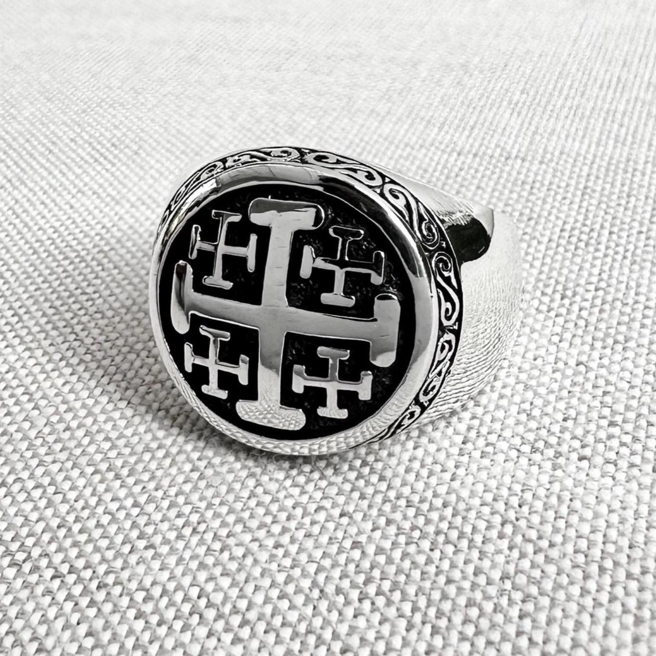 Jerusalem Cross Christian Catholic Potent Ring