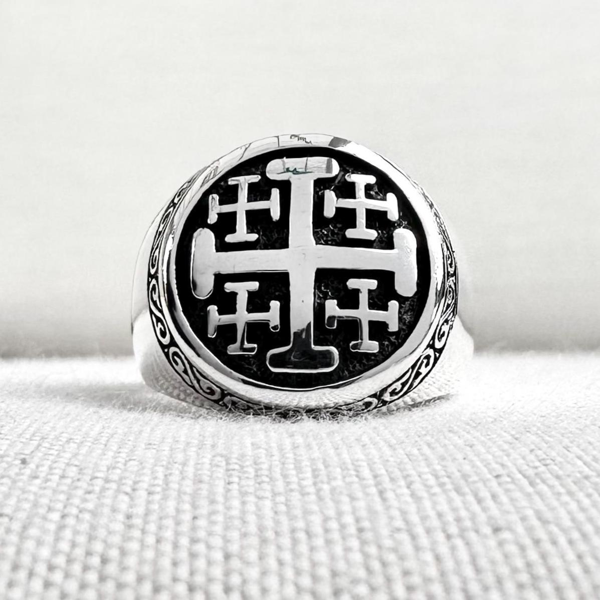 Jerusalem Cross Christian Catholic Potent Ring