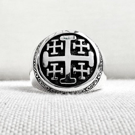 Jerusalem Cross Christian Catholic Potent Ring
