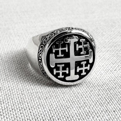 Jerusalem Cross Christian Catholic Potent Ring