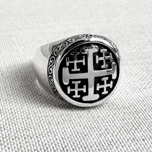 Jerusalem Cross Christian Catholic Potent Ring