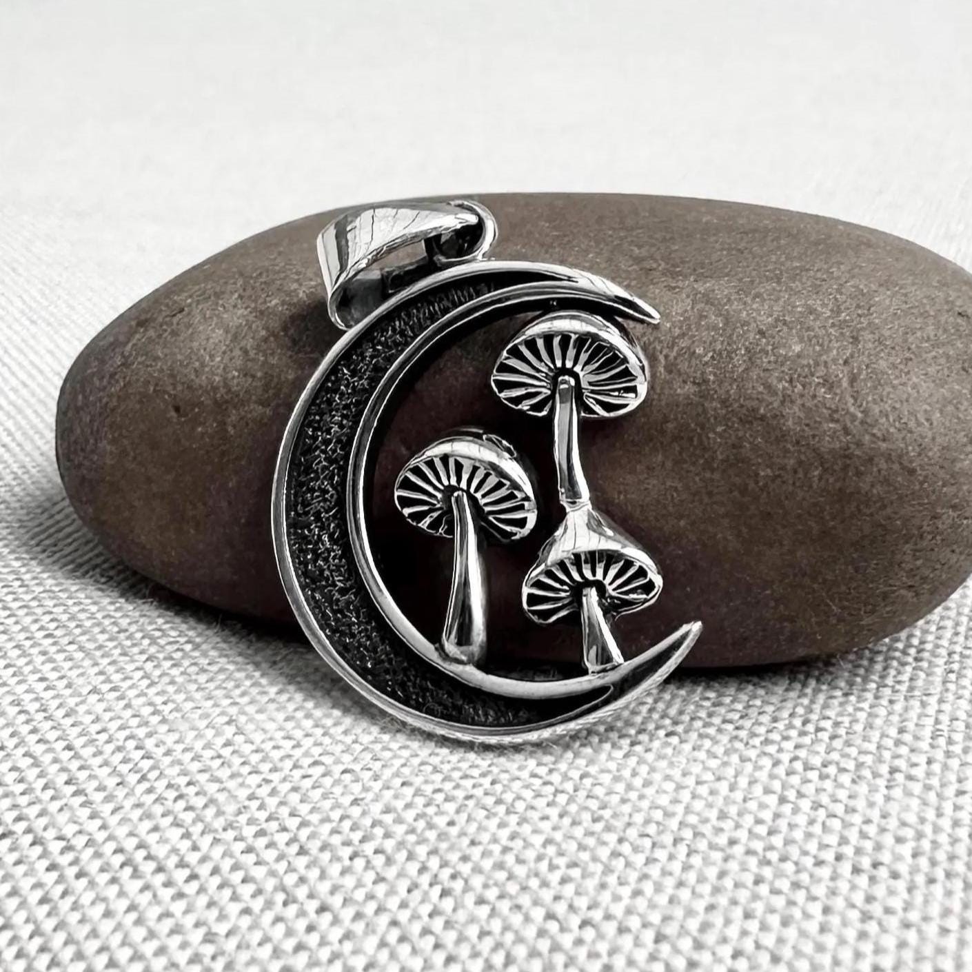 Magic Mushroom Shroom Crescent Moon Pendant/Necklace