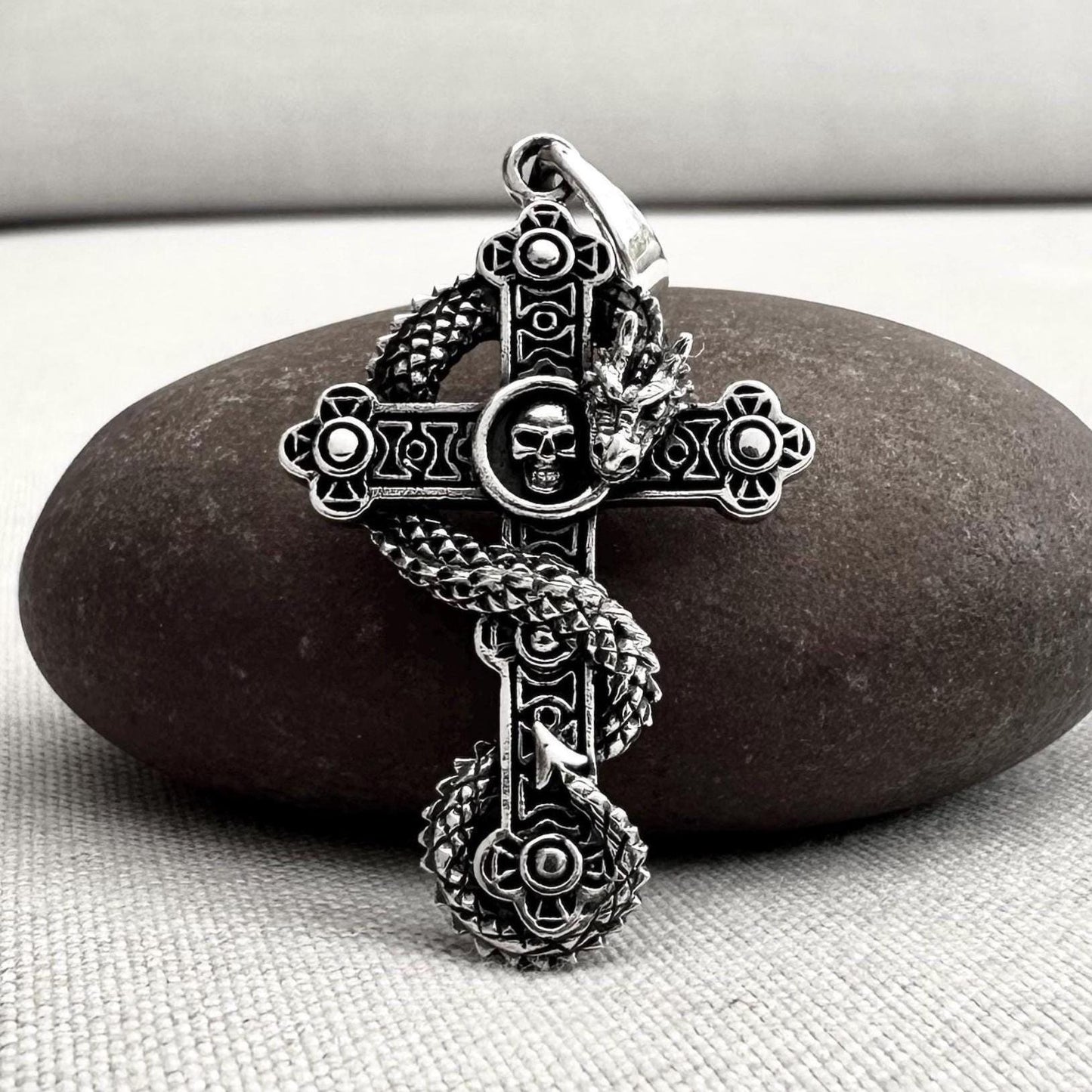 Gothic Cross Dragon Skull Pendant/Necklace