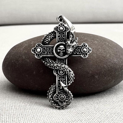Gothic Cross Dragon Skull Pendant/Necklace
