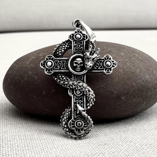 Gothic Cross Dragon Skull Pendant/Necklace