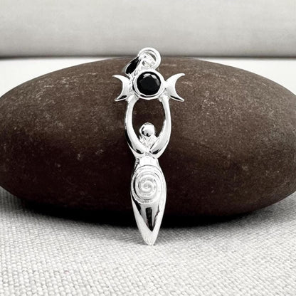 Triple Moon Goddess Deity Black Stone Pendant/Necklace