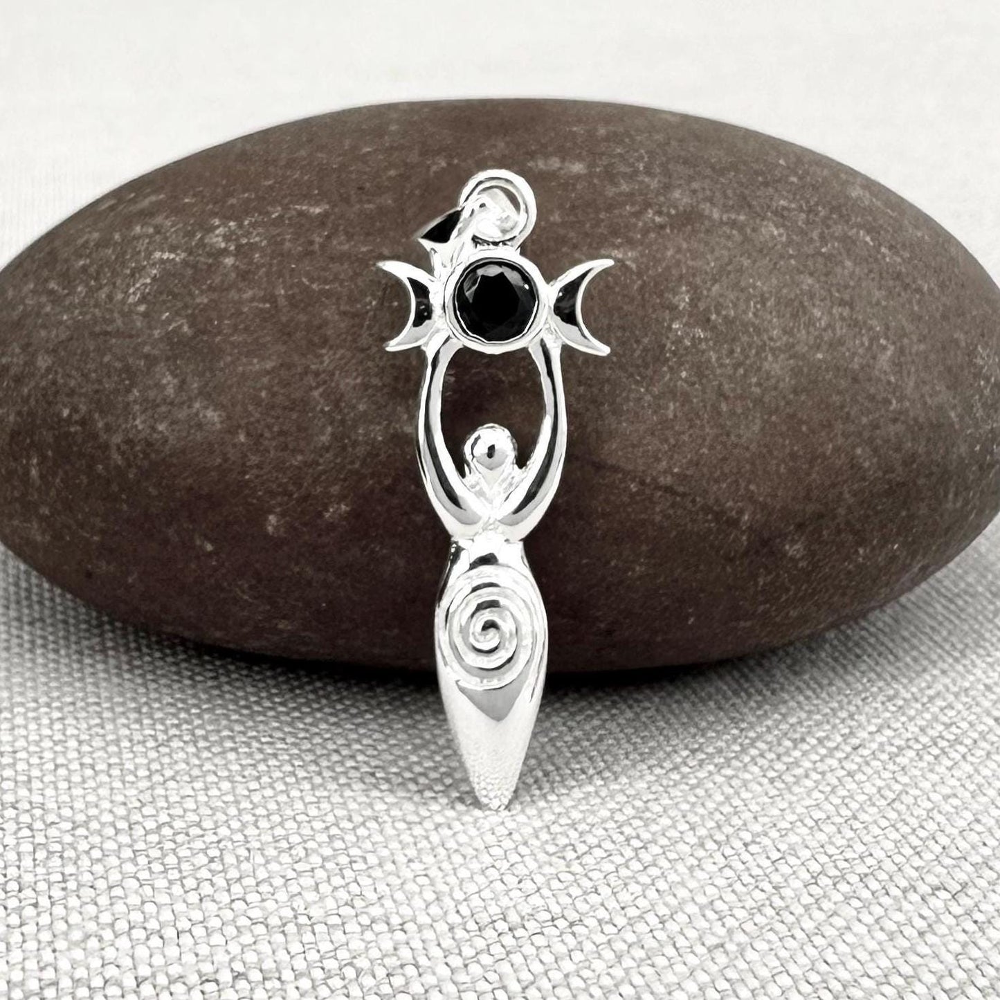Triple Moon Goddess Deity Black Stone Pendant/Necklace