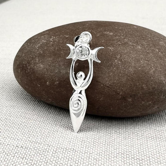 Triple Moon Goddess Deity White Stone Pendant/Necklace
