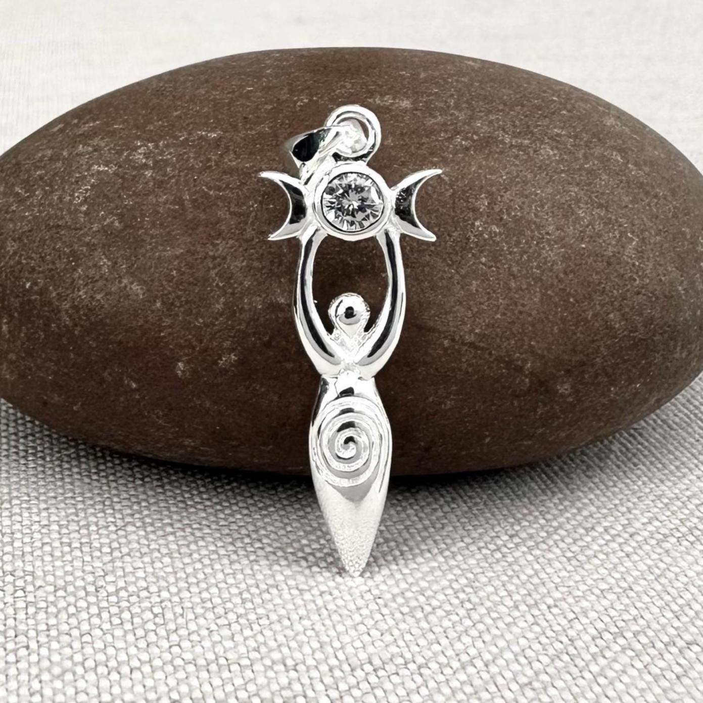 Triple Moon Goddess Deity White Stone Pendant/Necklace
