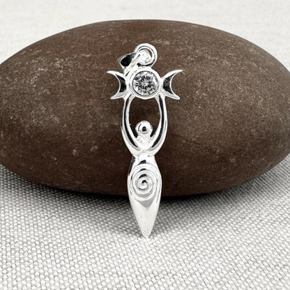 Triple Moon Goddess Deity White Stone Pendant/Necklace
