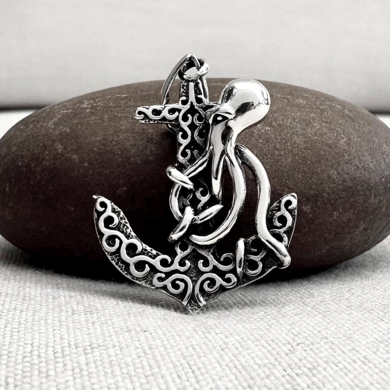 Handcrafted 925 Sterling Silver Anchor Pirate Sailor Amulet Octopus Pendant/Necklace Jewelry Accessories VINTZ