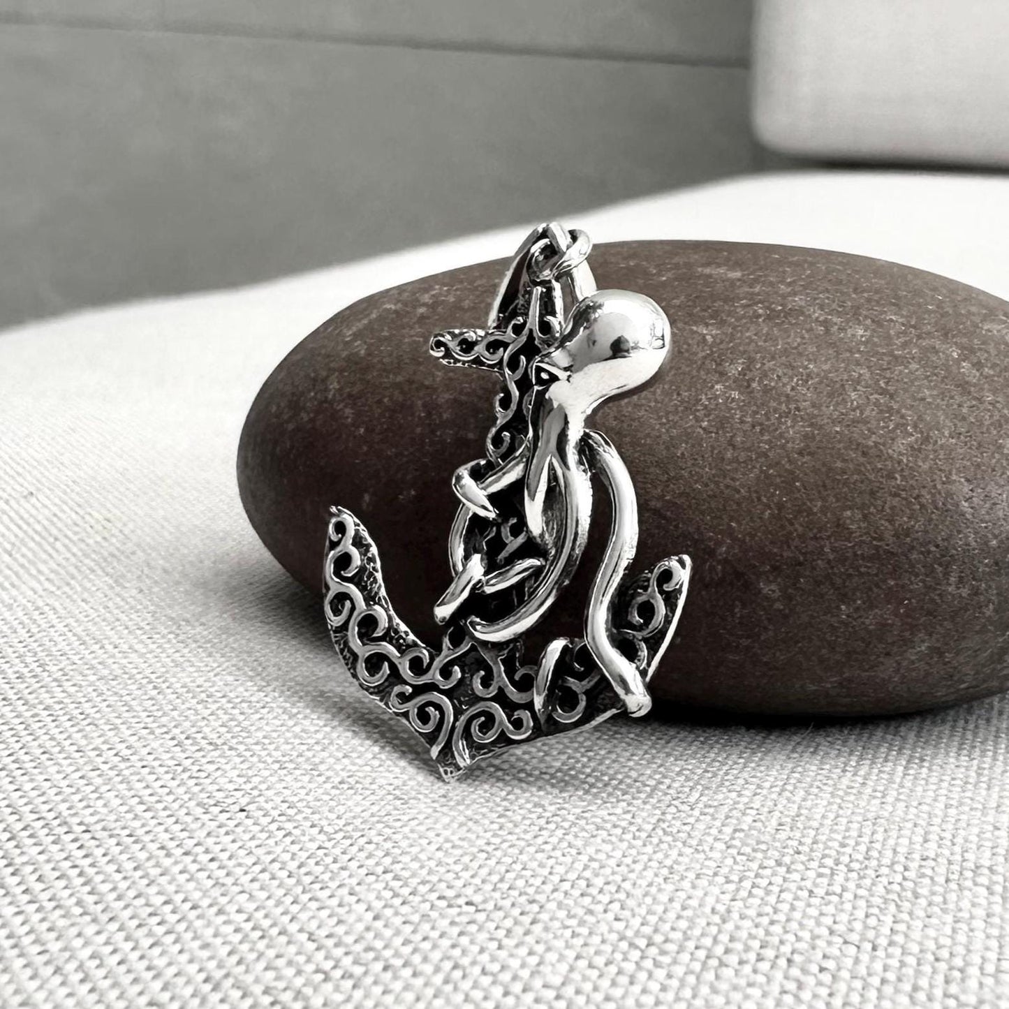 Handcrafted 925 Sterling Silver Anchor Pirate Sailor Amulet Octopus Pendant/Necklace Jewelry Accessories VINTZ