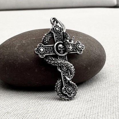 Gothic Cross Dragon Skull Pendant/Necklace