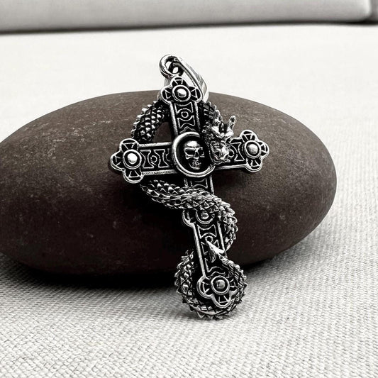 Gothic Cross Dragon Skull Pendant/Necklace