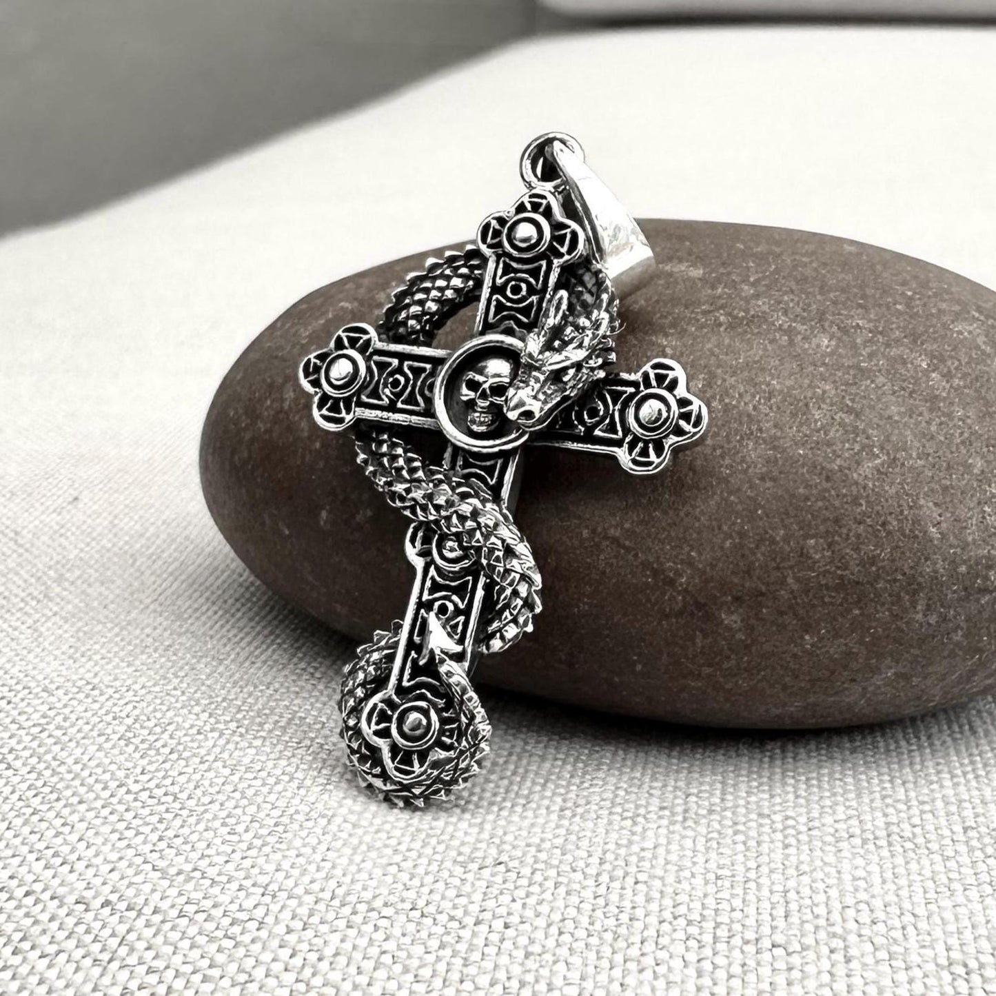 Gothic Cross Dragon Skull Pendant/Necklace