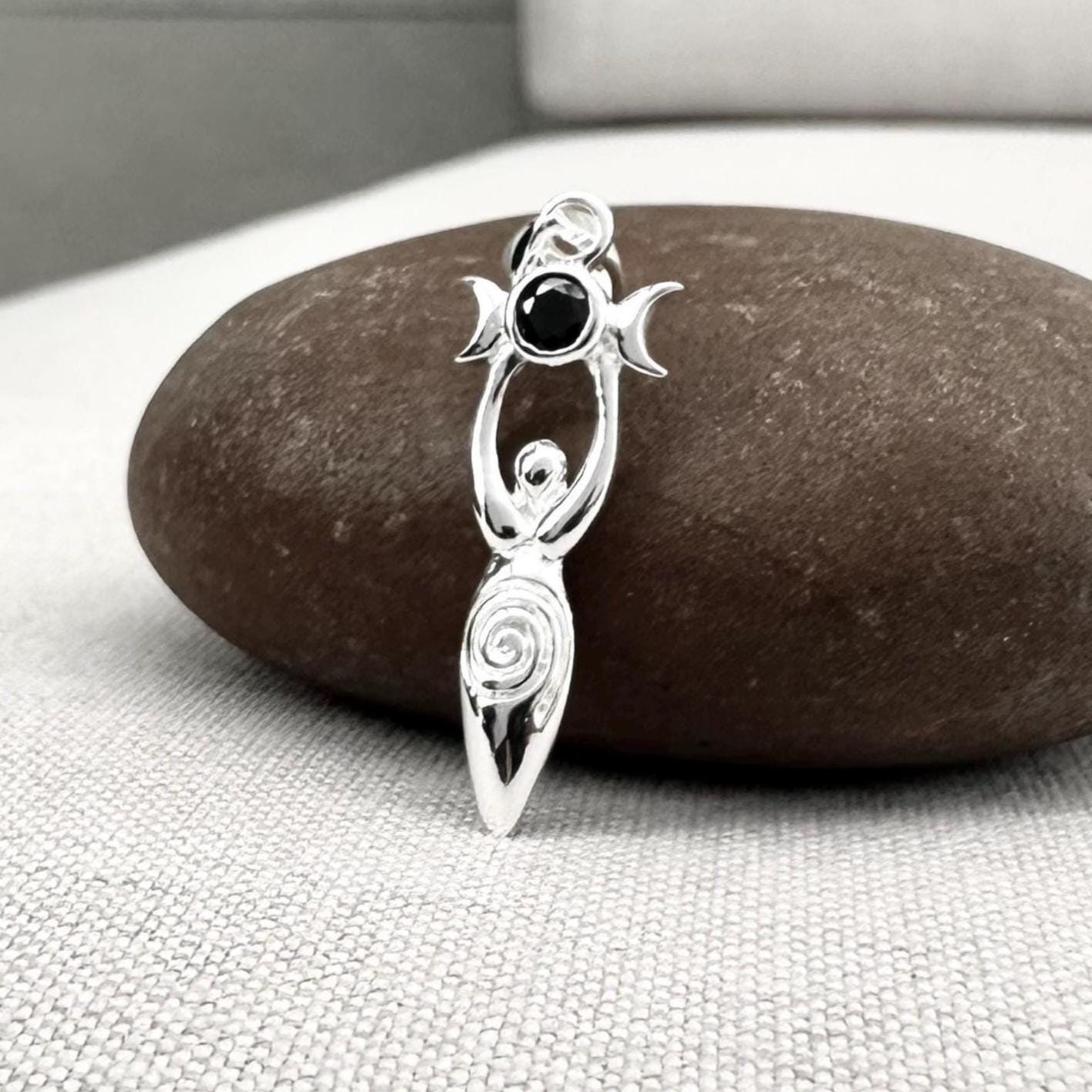 Triple Moon Goddess Deity Black Stone Pendant/Necklace