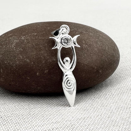 Triple Moon Goddess Deity White Stone Pendant/Necklace