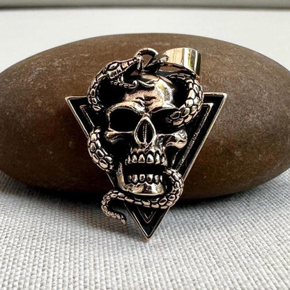 Bronze Skull & Snake Gothic Punk Biker Pendant/Necklace
