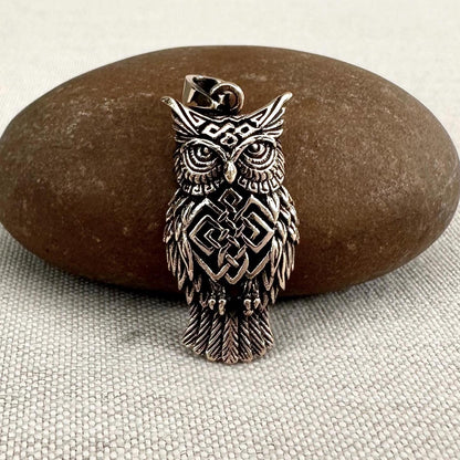 Bronze Owl Bird Celtic Knot Pendant/Necklace