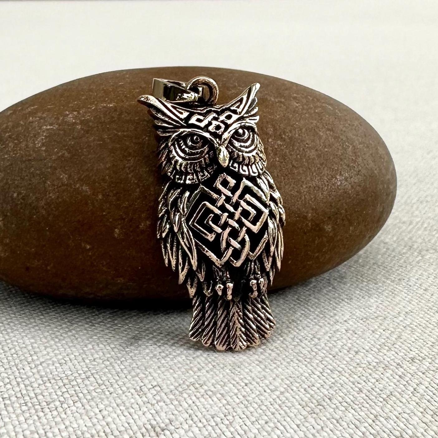 Bronze Owl Bird Celtic Knot Pendant/Necklace