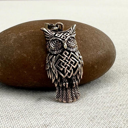 Bronze Owl Bird Celtic Knot Pendant/Necklace