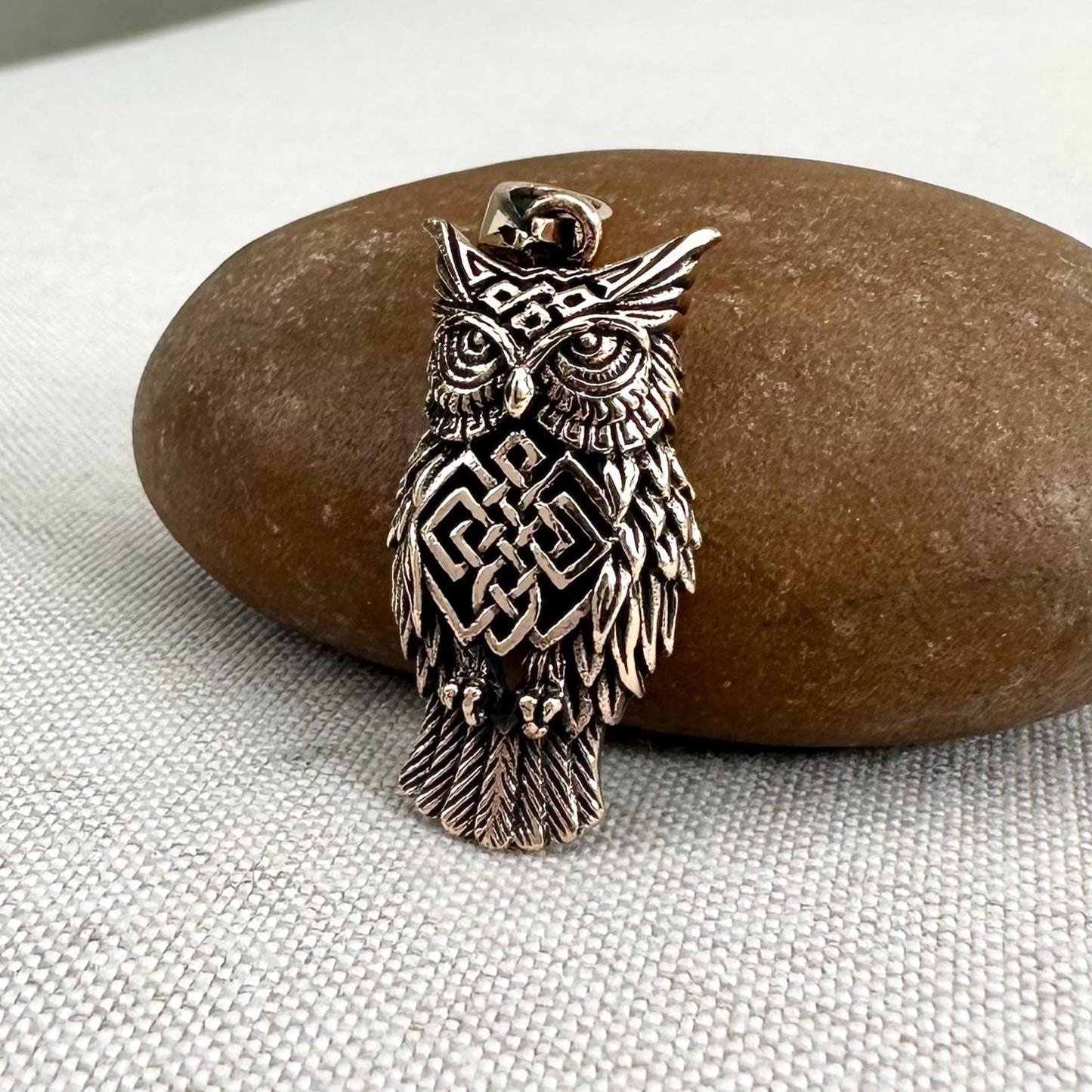 Bronze Owl Bird Celtic Knot Pendant/Necklace