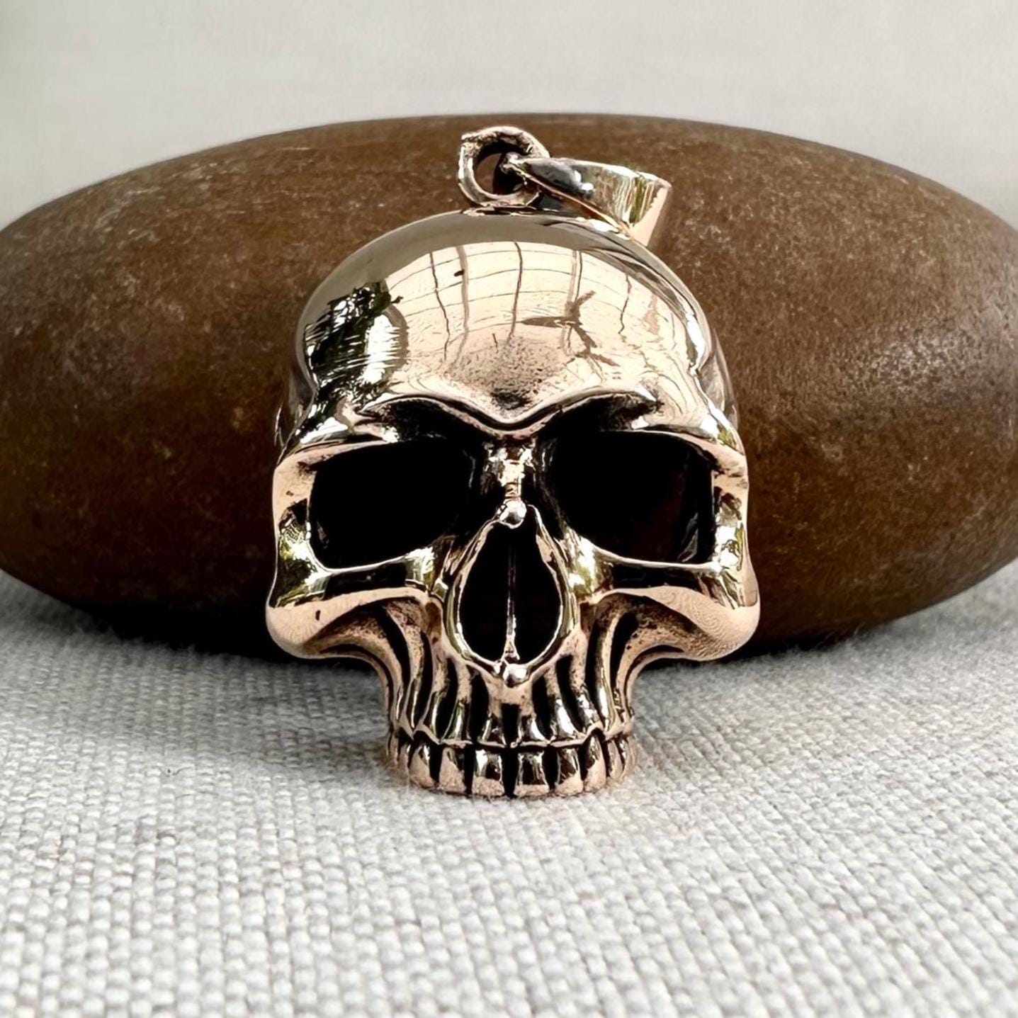 Bronze Skull Gothic Punk Biker Skeleton Pendant/Necklace