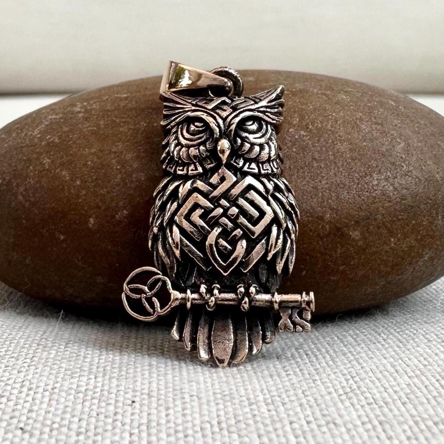 Bronze Owl & Key Bird Celtic Knot Pendant/Necklace