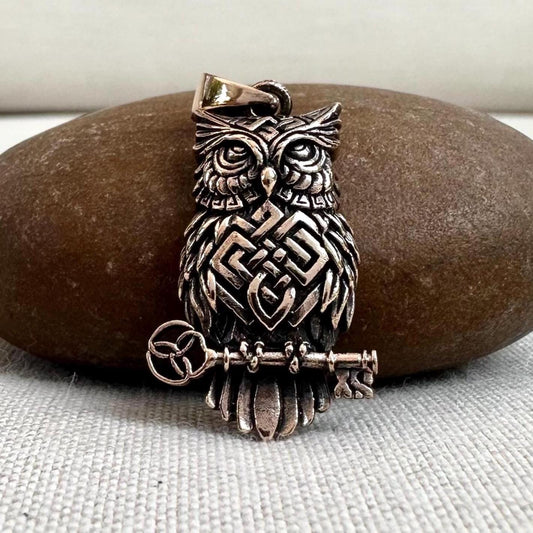 Bronze Owl & Key Bird Celtic Knot Pendant/Necklace
