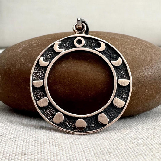 Bronze Eclipse Moon Phase Lunar Circle Pendant/Necklace