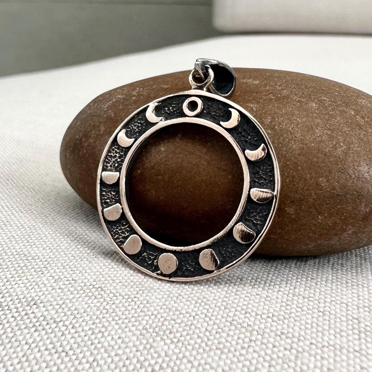 Bronze Eclipse Moon Phase Lunar Circle Pendant/Necklace