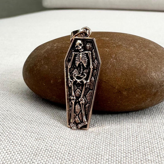 Bronze Skull Skeleton Gothic Punk Coffin Pendant/Necklace