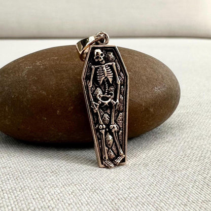 Bronze Skull Skeleton Gothic Punk Coffin Pendant/Necklace