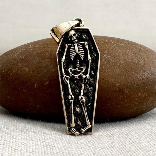 Brass Skeleton Gothic Punk Biker Skull Coffin Pendant/Necklace