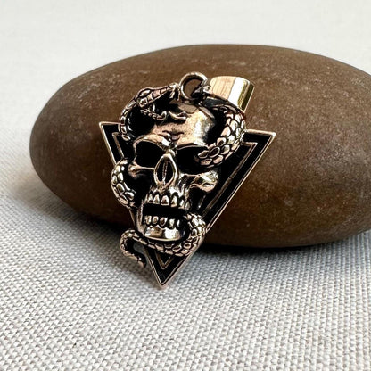 Bronze Skull & Snake Gothic Punk Biker Pendant/Necklace