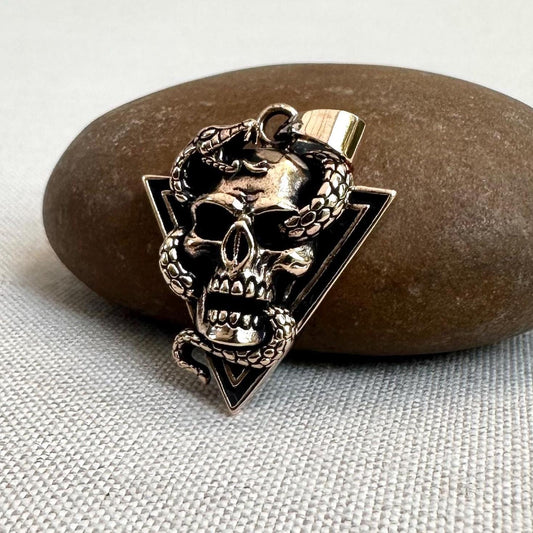 Bronze Skull & Snake Gothic Punk Biker Pendant/Necklace