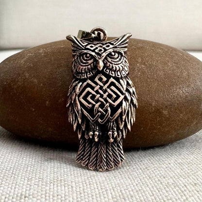Bronze Owl Bird Celtic Knot Pendant/Necklace